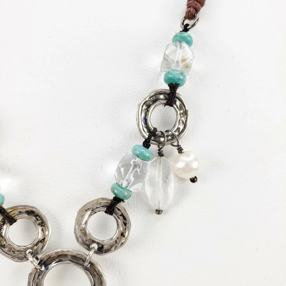 Silpada Necklace Sterling Silver 19.5in Blue Carved Turquoise Pendant Mixed Bead